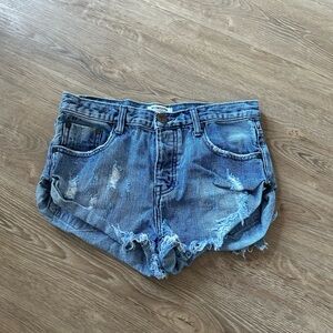 One Teaspoon Blue Distressed Jean Shorts